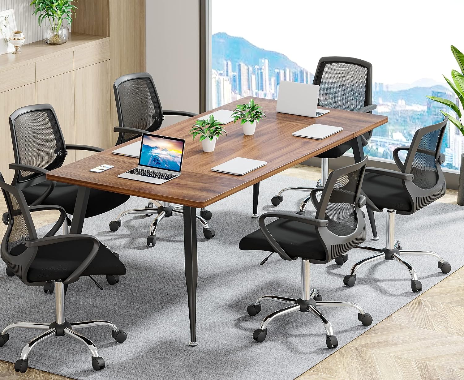Tribesigns 6FT Conference Table, Rectangular Meeting Room Tables, Modern Industrial Seminar Table Boardroom Desk with Metal Legs for Office, 70.8'' L x 31.5'' W x 29.5'' H (Brown and Black)