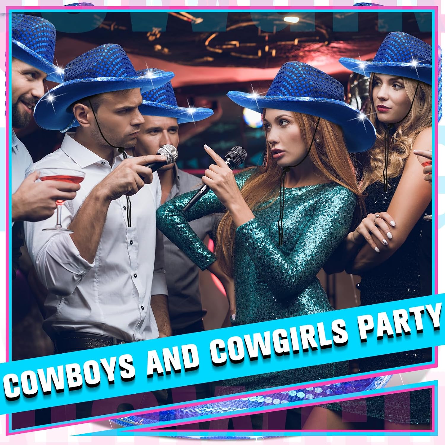 Tisancy 20 Pack Lights Cowboy Cowgirl Hat LED Flashing Light Up Hat for Western Bachelorette Party Wedding Bridal