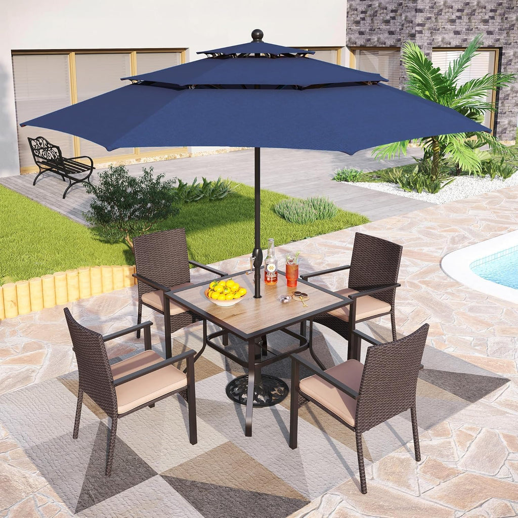 PHI VILLA 37' x 37' Patio Dining Table Outdoor Dining Furniture Umbrella Table with 1.57' Umbrella Hole, Steel Frame with Premium PVC Table Top for Patio, Lawn Garden