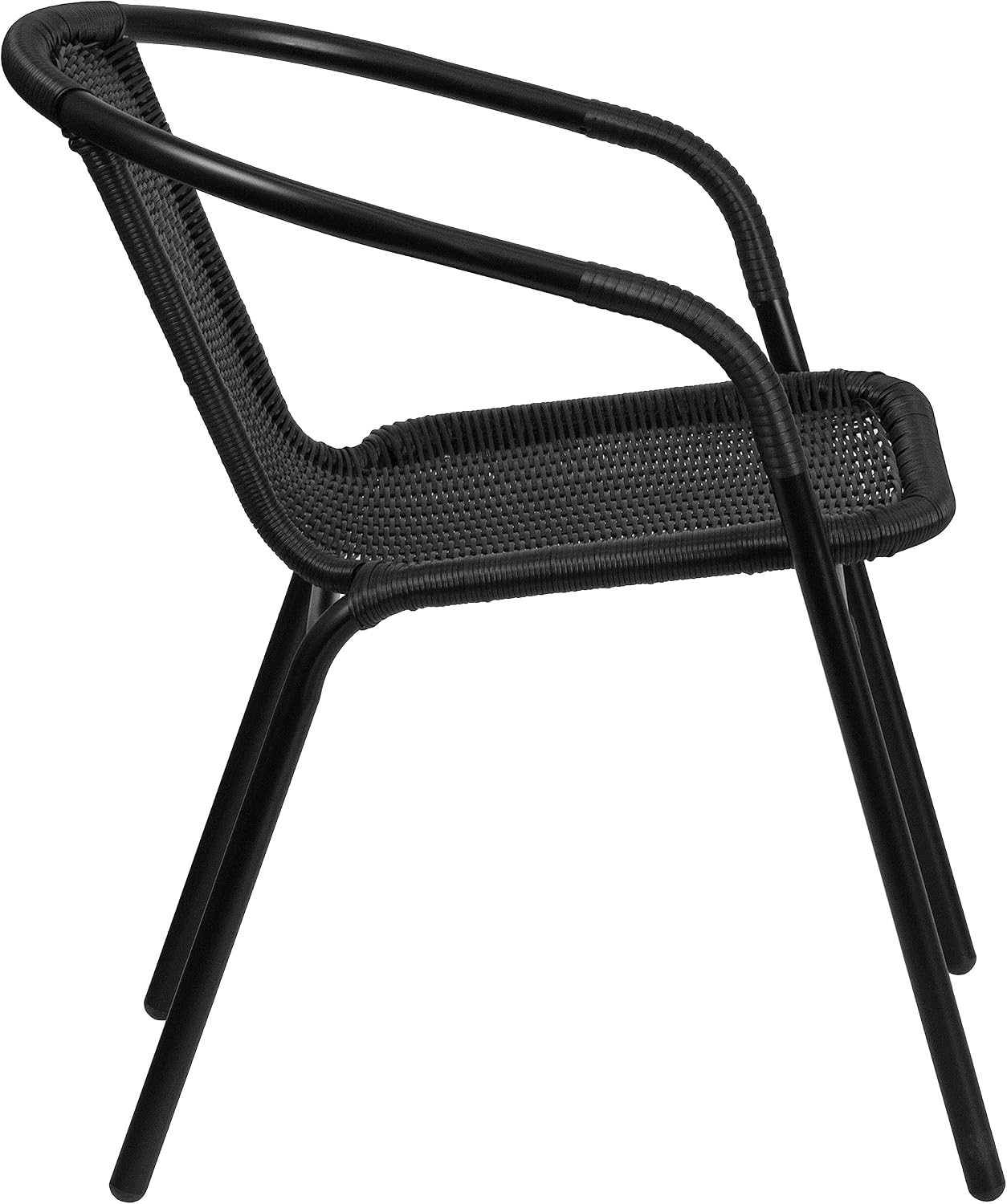 EMMA + OLIVER Set of 4 Modern PE Rattan Stack Chairs, Indoor/Outdoor Patio Dining Chairs, No Assembly Required, Black