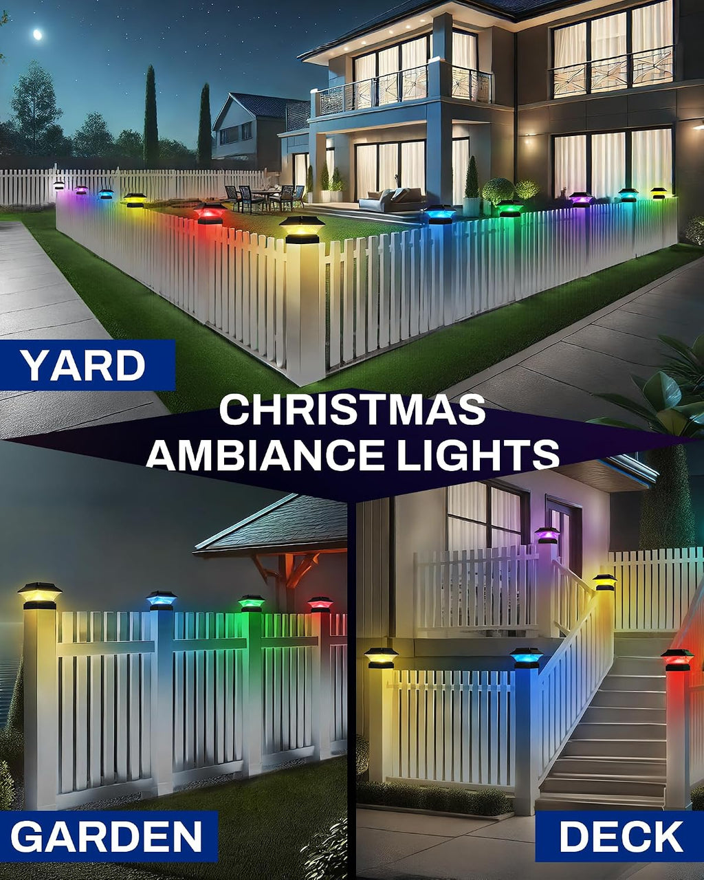 10 Pack Colorful Outdoor Solar Post Lights – 5 Modes, Fits 4x4 and 4x6 Posts, 50 Lumens, Decorative Waterproof Lamps – Ideal for Decks, Gardens, Fences, Patios, Halloween Ambiance