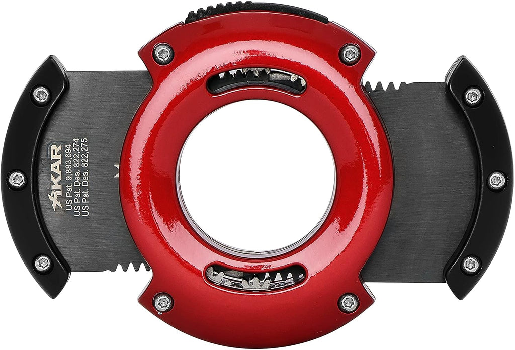 Xikar XO Double Guillotine Cigar Cutter, Dual Stainless Steel Blades, 64 RG, Black Blades (Black and Red)