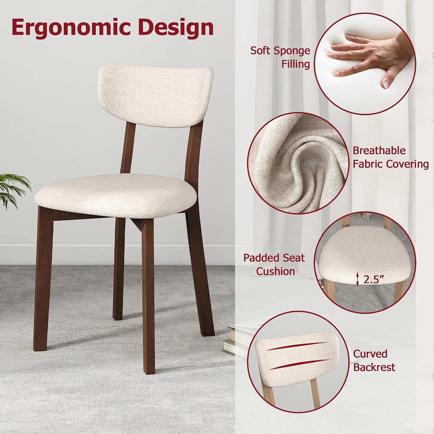 Tangkula Dining Table Set for 4, Dinette Set with Table and 4 Padded Seat, Rubber Wood Legs, Curved Backrest, Mid-Century Modern Kitchen Table Chairs Set of 4 for Living Room, Dining Room