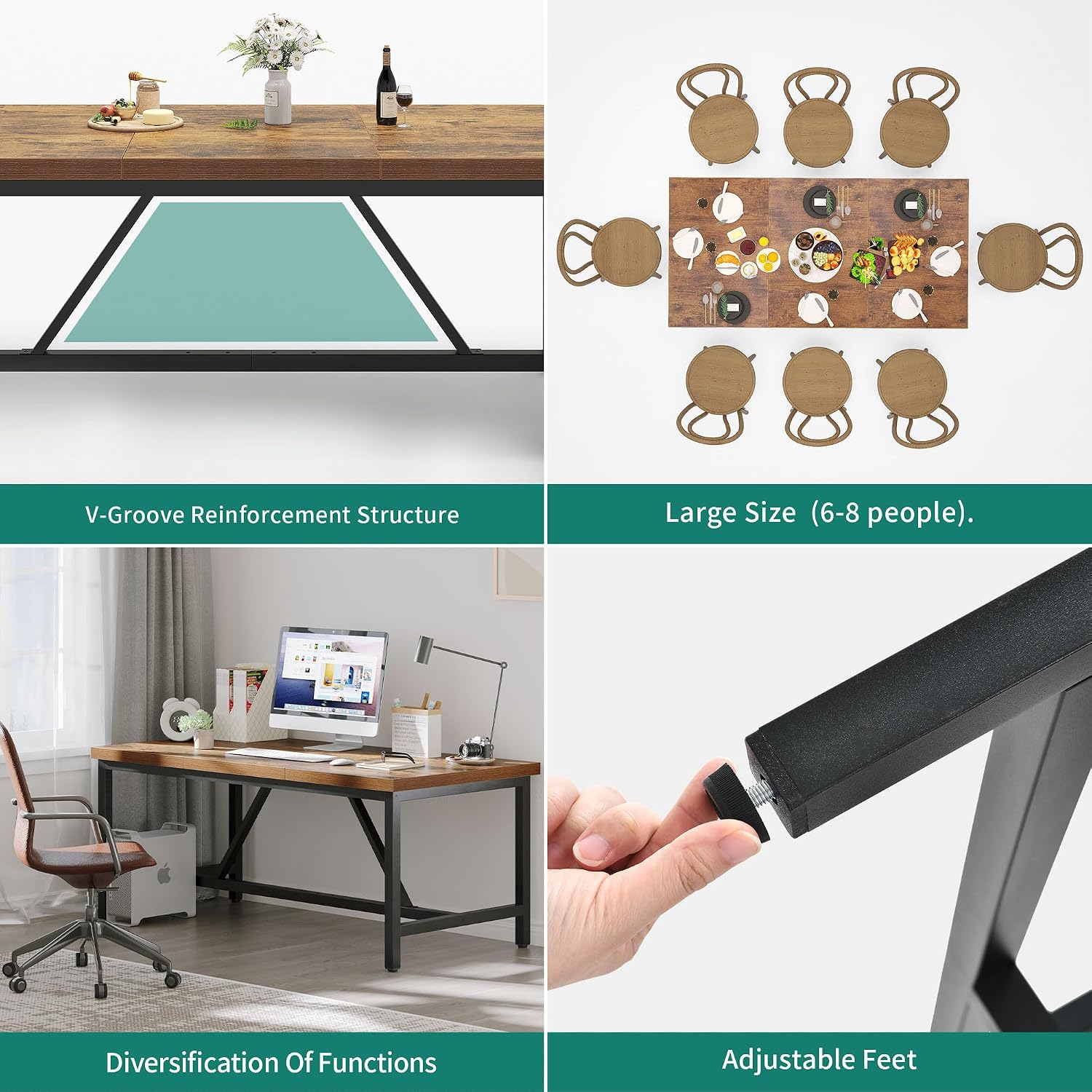 YITAHOME 70.8' Large Kitchen Dining Room Table for 6-8 People, Rustic Brown Farmhouse Industrial Wood Style Rectangle Apartment Dinning Room Dinette Tables for Eating Dinner