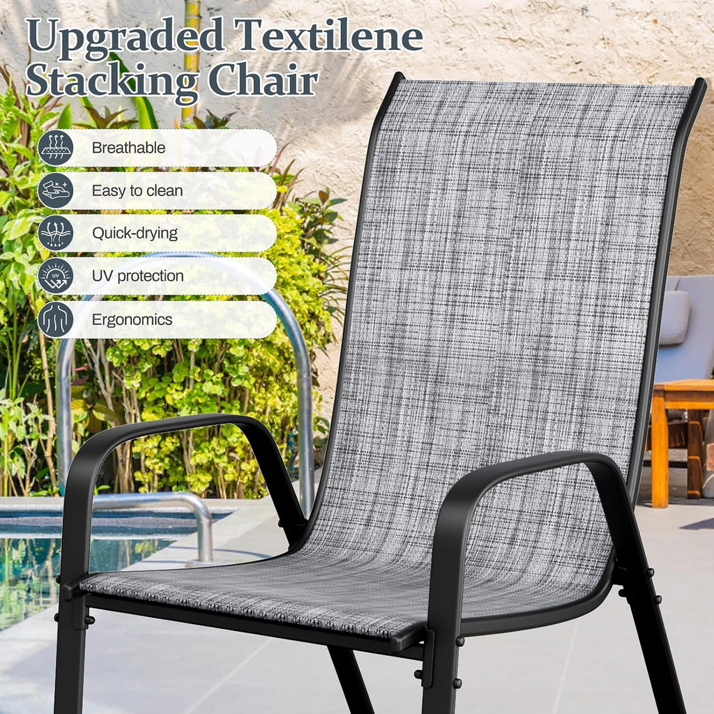 TLSUNNY 7 Pieces Patio Dining Set, Outdoor Table and Chairs W/1.69″ Umbrella Hole, 30'X 55' Table and Stackable Textilene Chair, All Weather Patio Furniture Set (Umbrella not Included) (Grey)