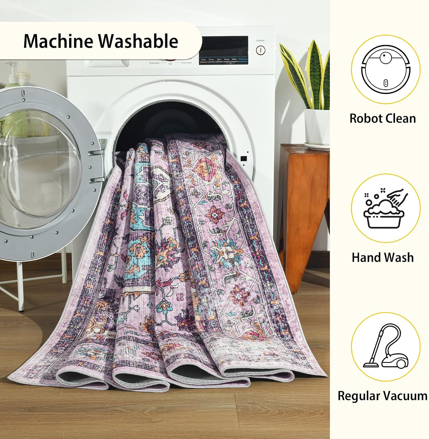 Softlife Washable Area Rug for Living Room, 8x10 Purple Large Boho Accent Rugs for Bedroom Bathroom Kitchen Under Dinning Table, Neutral Non-Slip Carpet for Nursery Kids Laundry Dorm Home Decor