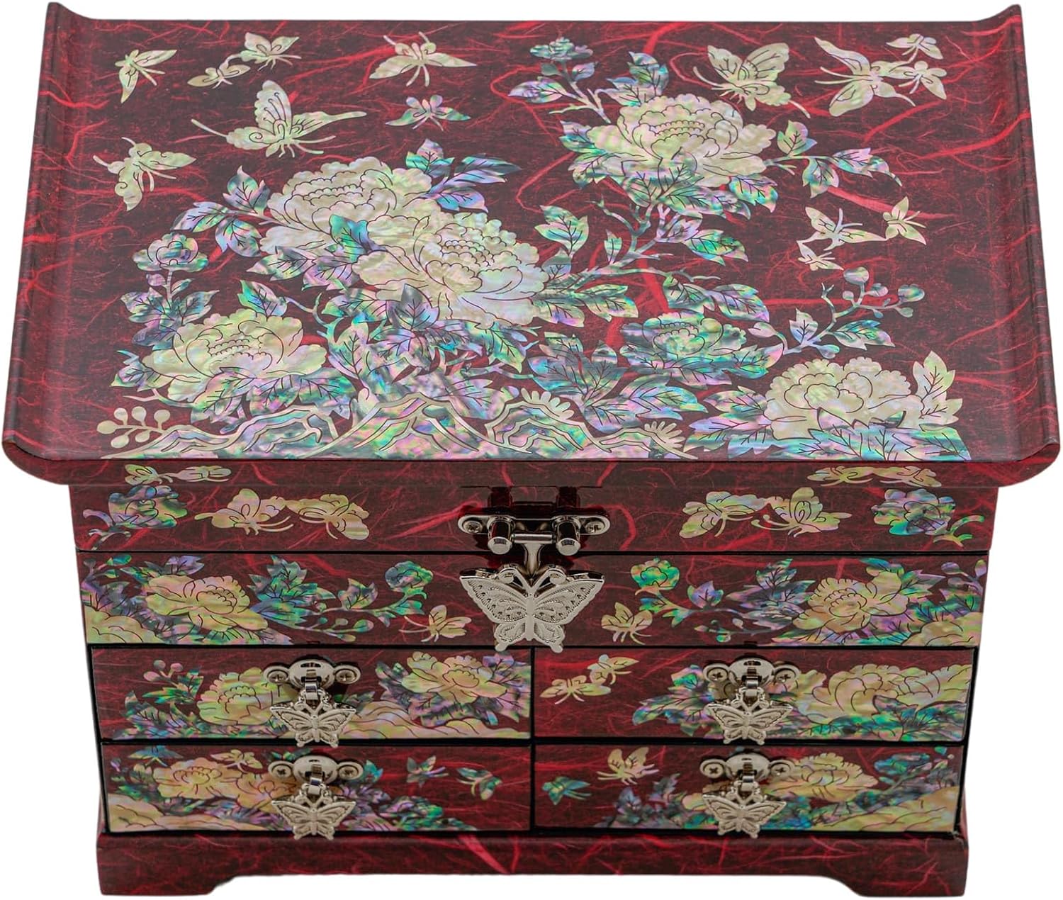 February Mountain Mother of Pearl Wooden Jewelry Organizer Box – Jewelry Storage Box for Women, Features Spacious Drawers, Ideal for Rings, Bracelets, Watches, Chains, Accessories