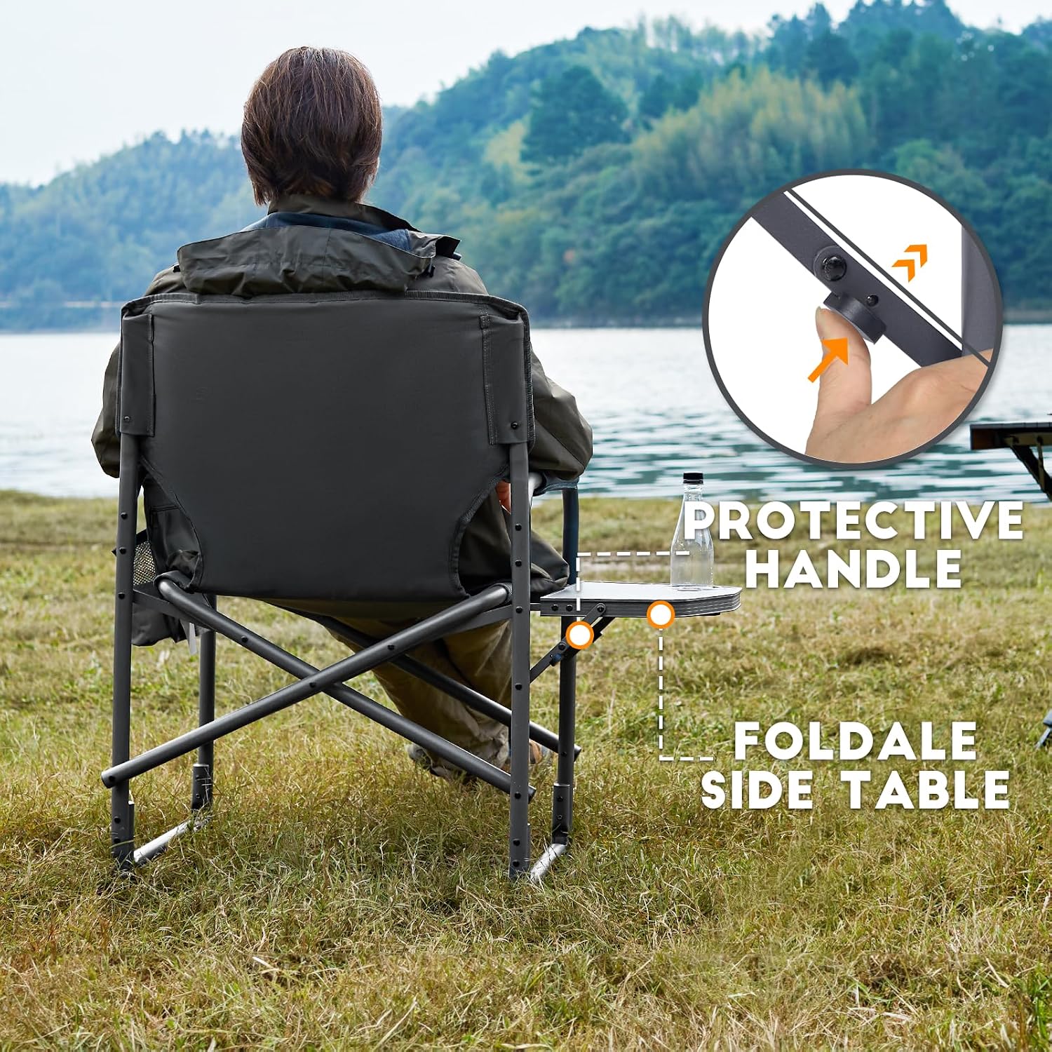 TIMBER RIDGE Aluminum Oversized Camping Chair, Lightweight Portable Directors Chair with Side Table Detachable Side Pocket for Outdoor Camping, Lawn, Picnic, Support 400lbs Grey 2 Pack