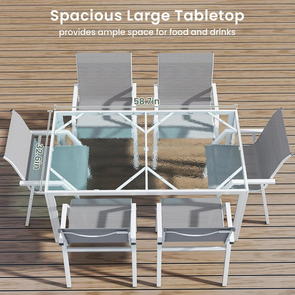 Jocoevol 7 Piece Patio Dining Sets for 6, Outdoor Table and Chairs Set with 59in Patio Dining Table and 6pcs Textilene Chairs, All Weather Furniture Set for Backyard Deck Garden