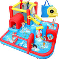 Whubefy Inflatable Water Slide Bounce House Obstacle Course for Kids Backyard Blow Up Water Park w/ 14.3x14.3 ft Large Pool, Sprinkler Hammer, Play Tunnel, Double Ring & Multi-Shape Obstacle Challenge