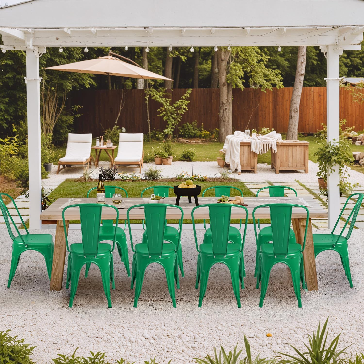 Furmax Metal Dining Chair Indoor Outdoor Use Stackable Classic Trattoria Chair Chic Dining Bistro Cafe Side Metal Chairs Set of 4 (Green)