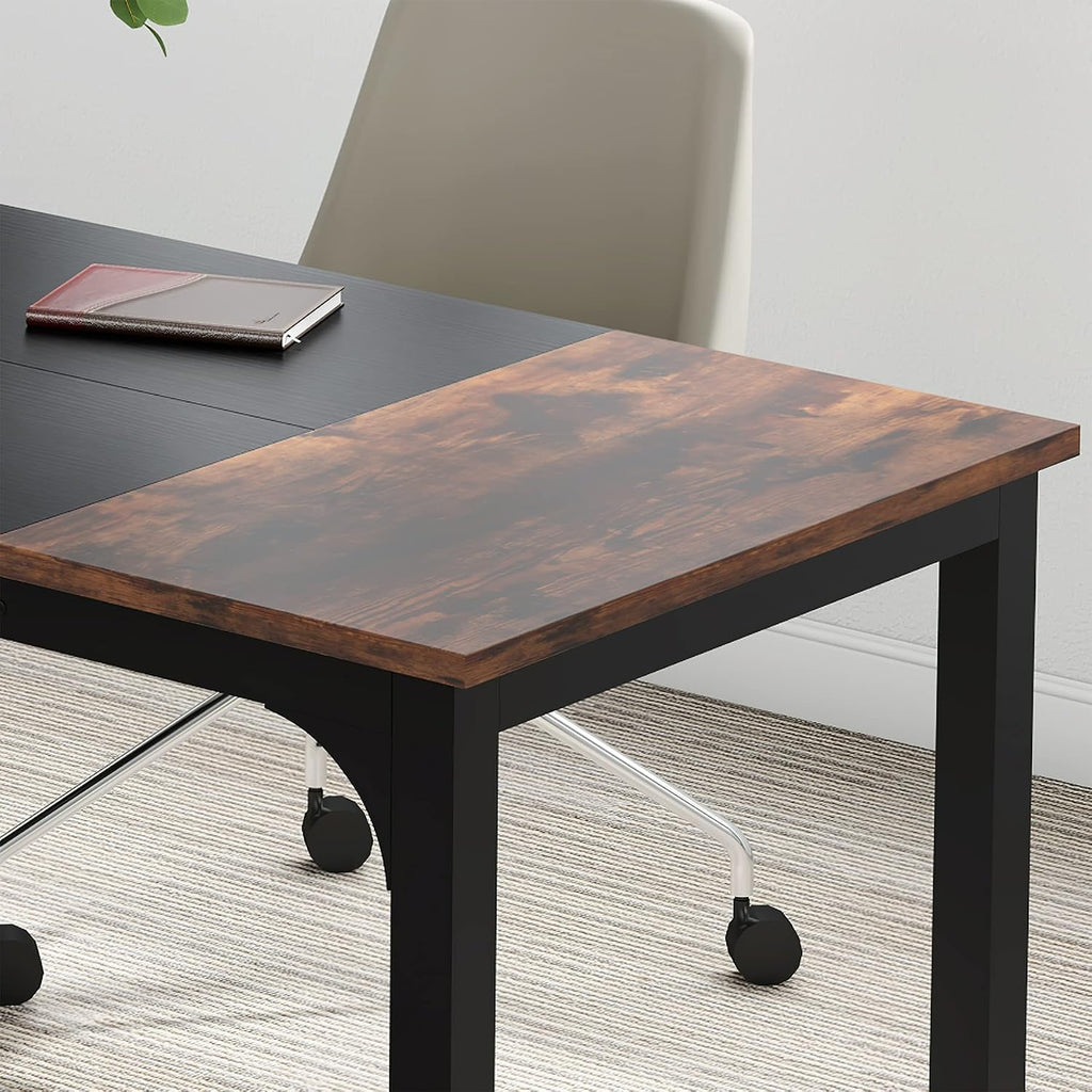 Tribesigns Conference Table, 63' W x 31.5' D Meeting Room Table Boardroom Desk for Office Conference Room, Splicing Board with Metal Frame, Rustic Brown/Black