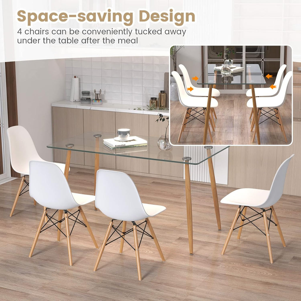 Tangkula Dining Table Set for 4, Modern Kitchen Table and Chairs, Glass Table and Chairs Set of 4 for Small Living Room, Kitchen