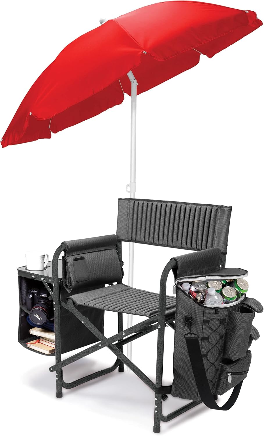PICNIC TIME Fusion Camping Chair with Side Table and Soft Cooler, Outdoor Foldable Padded Camping Chairs with Cup Holder for Lawn, Beach, & Sports Use for Adults, (Dark Gray Black Accents)