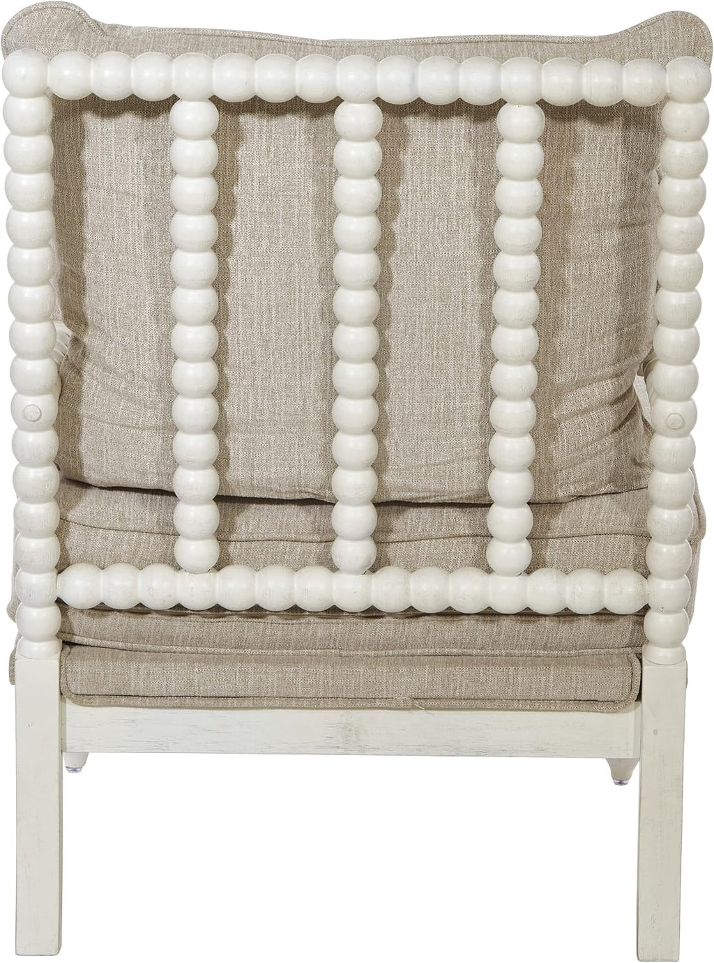 OSP Home Furnishings Kaylee Spindle Accent Chair with Antique White Wood Frame, Beige Linen Fabric