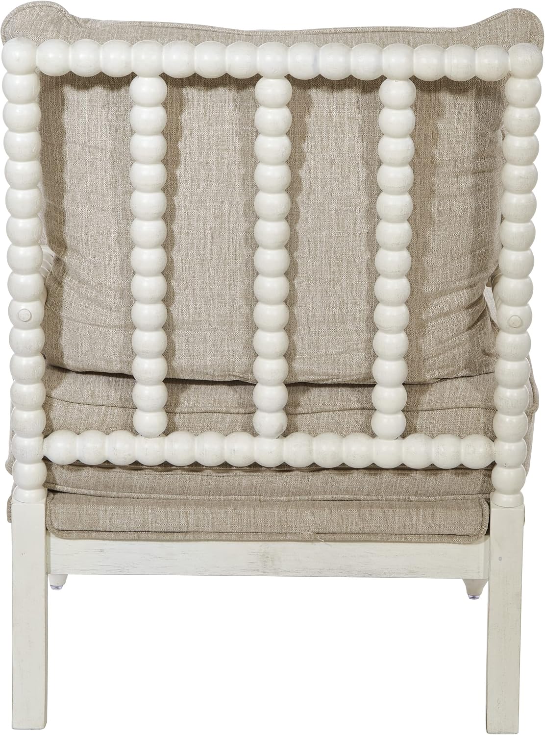OSP Home Furnishings Kaylee Spindle Accent Chair with Antique White Wood Frame, Beige Linen Fabric