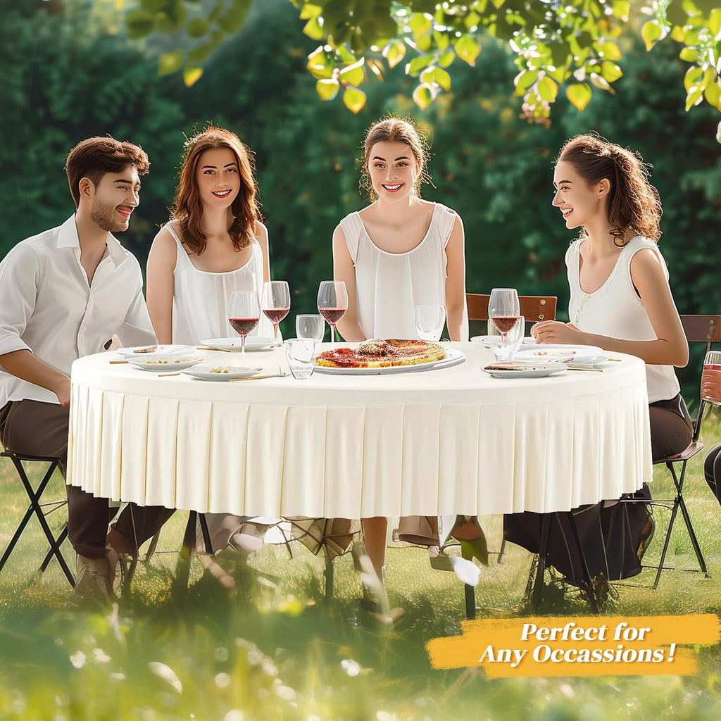 Ivory Spandex Round Tablecloths - 6 Pack, Fitted 5FT, Wrinkle Free Table Cover with Skirt for Wedding Party Dining Banquet