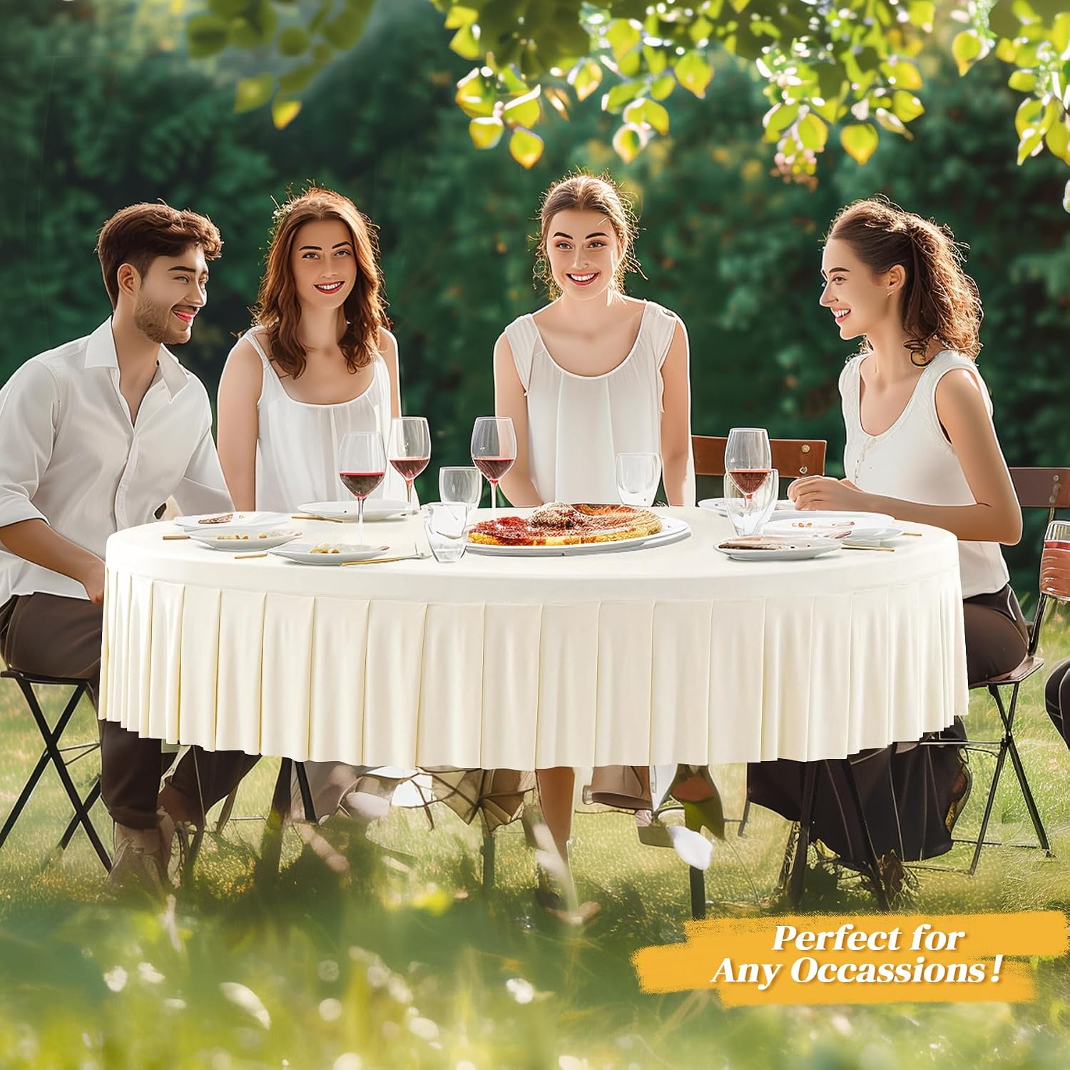 6 Pack Ivory Spandex Round Tablecloths for 72in Table, Stretchy Fitted 6FT Round Table Cloths, Wrinkle Free Table Cover with Skirt for Wedding Birthday Party Bridal Shower Banquet