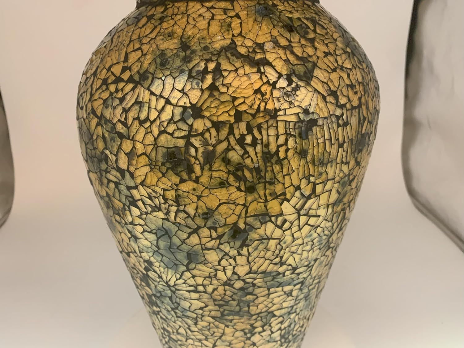 Floor Vase, 18 Inch Mosaic Vase – Tall Cylinder Made of Terracotta with Crackled Gold and Black Glass Mosaic Pieces – Handcrafted Decorative Home Décor Accent Piece for Bedroom, Living Room