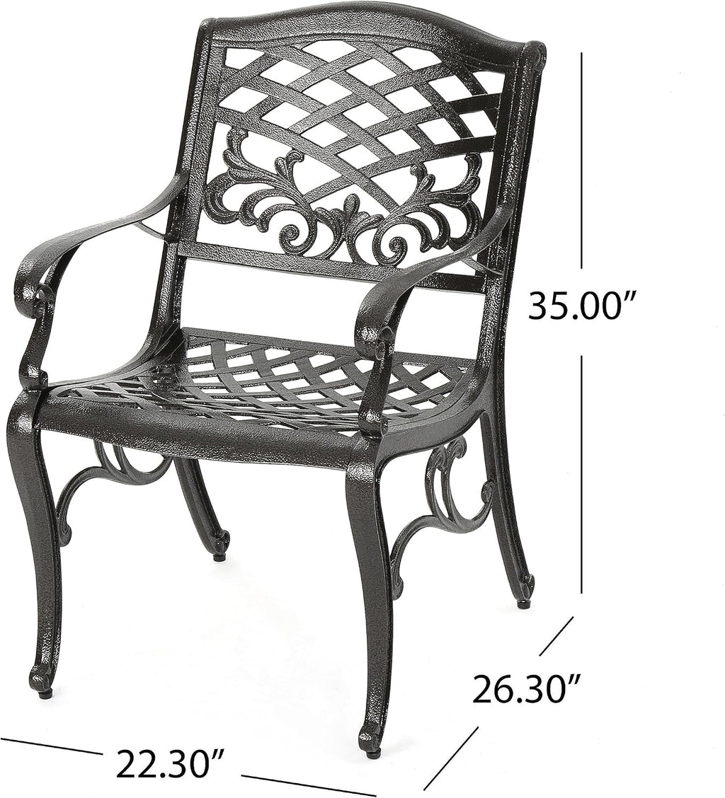 Christopher Knight Home Hallandale Outdoor Sarasota Cast Aluminum Rectangular Dining Set, 7-Pcs Set, Hammered Bronze