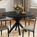 Solid Wood Round Dining Table for 4-6, Wooden Intersecting Pedestal Base, Rustic Round Dining Room Table for Home Dining Room, Kitchen, Living Room