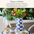 MACKENZIE-CHILDS Tall Enamel Vase, Unique Flower Vase, Decorative Table Decor for Living Room, Blue-and-White Royal Check