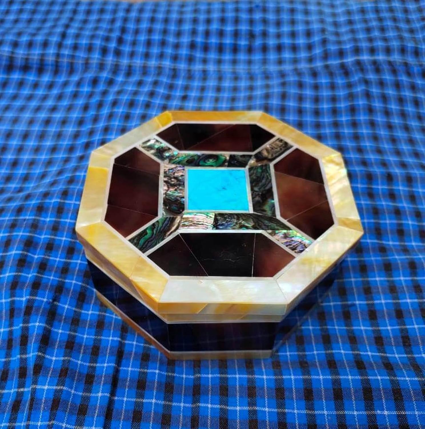 Luxury Marble Trinket Holder | Vanity Decor Box with Mother of Pearl Overlay Work | Stone Ring Box for Wedding | Boho Home Decor | 4 x 4 Inches Vintage Marble Jewelry Box