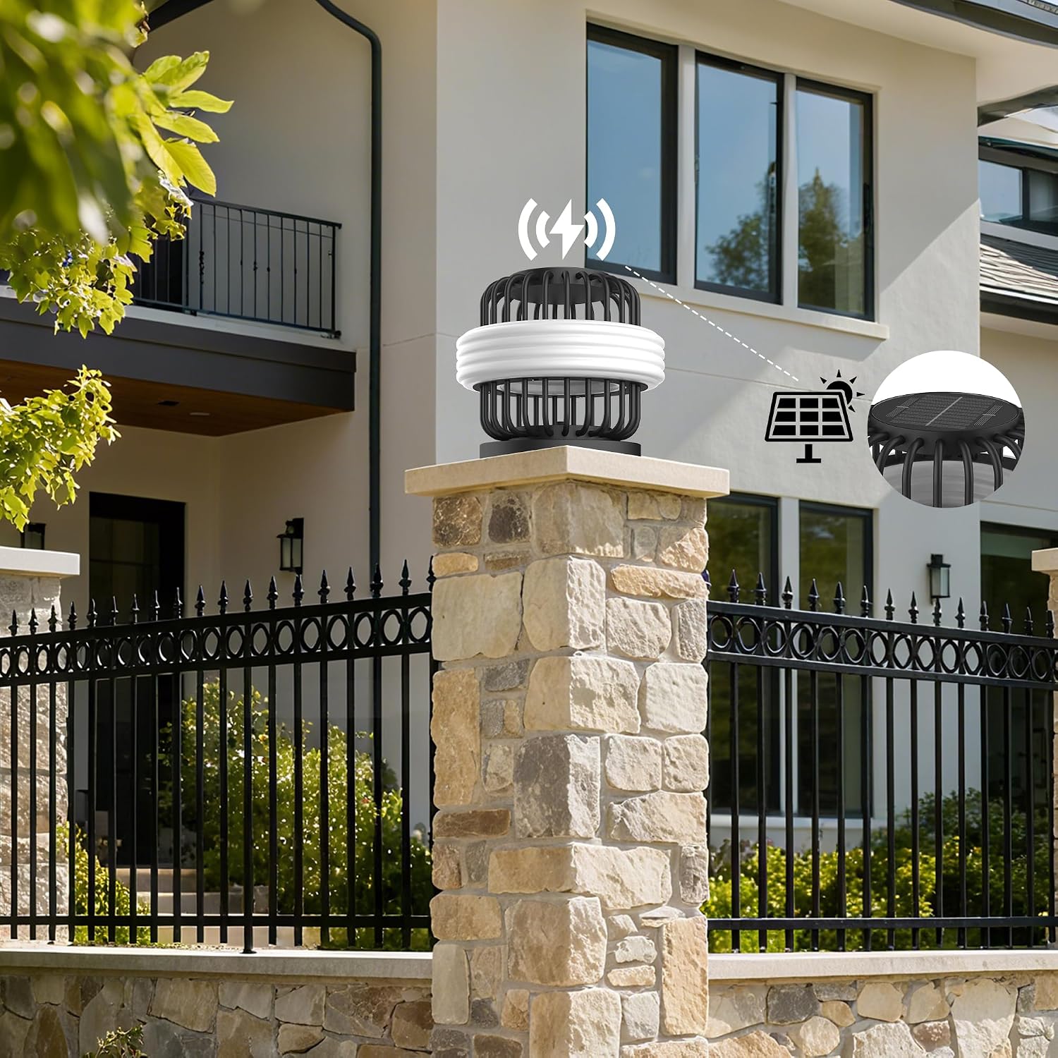 Solar Post Lights with Remote Control, Modern Pillar Light Dusk to Dawn IP54 Waterproof Solar Post Cap Lights with 3200K LED Outdoor Light Fixture for Garden Deck Patio Outside Lighting (Stripe )