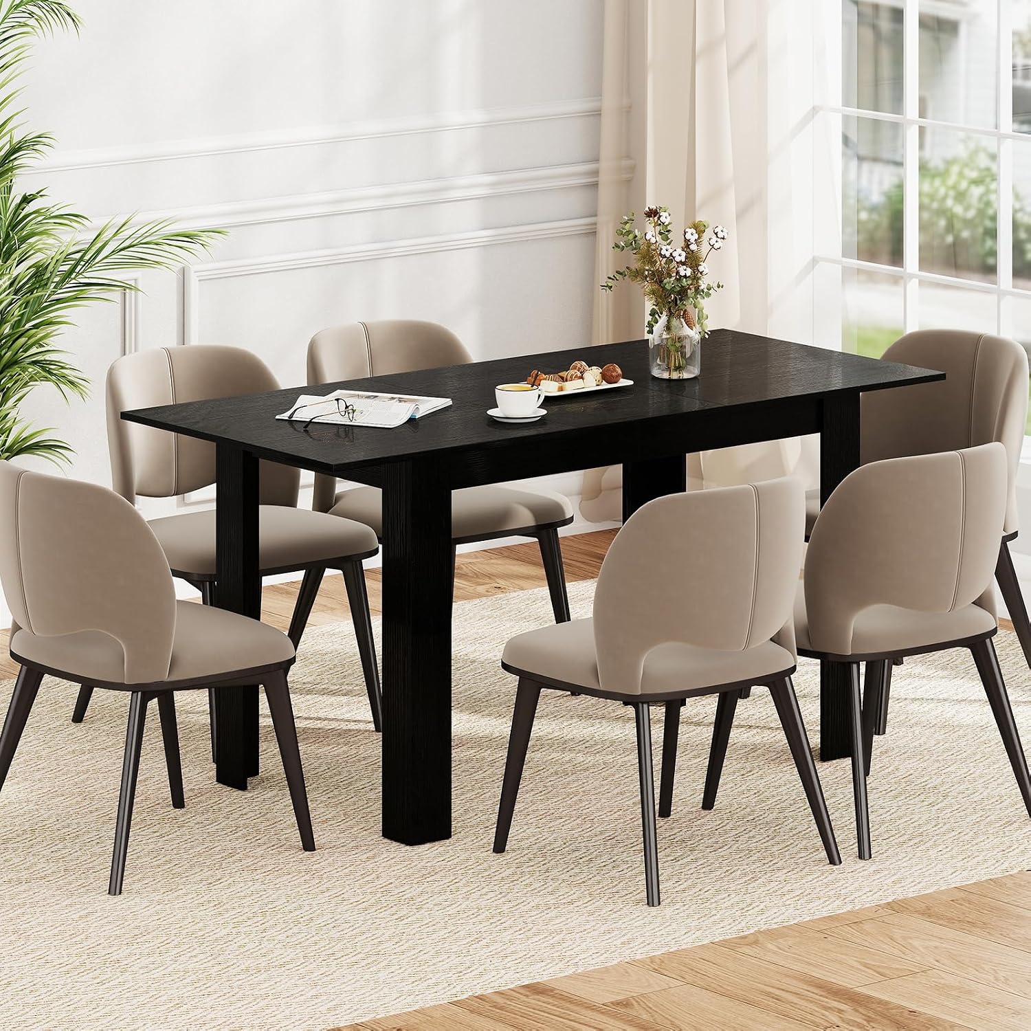 Giantex Extendable Dining Table for 4/6/8, 47'-62' Farmhouse Kitchen Table, Space-Saving Transformer Table for Dinette, Home Office, Living Room, Small Space (Black)