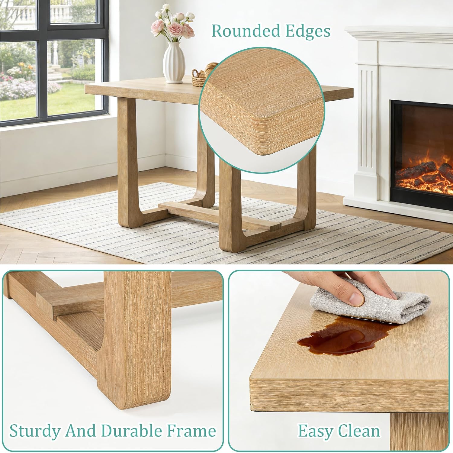 leovanni Rectangle Dining Table Set of 4, 48' Rectangle Kitchen Table and Upholstered Chairs Set for Kitchen, Dining Room, Apartment, Natural