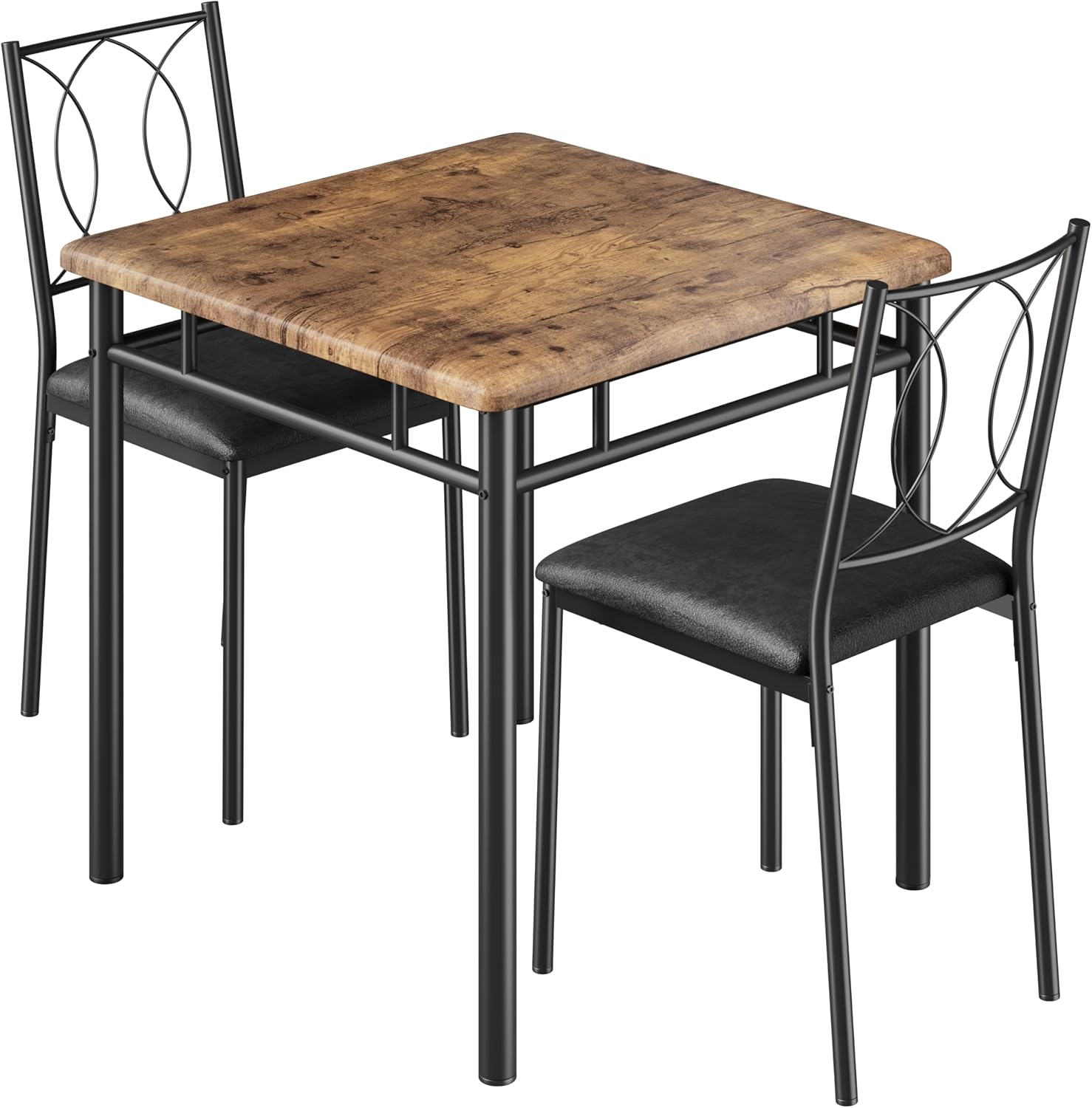 Garvee Dining Table Set for 2, Small Kitchen Table with Upholstered Chairs, Farmhouse Wood Dining Table Chairs for Kitchen Room, Small Spaces, Apartment, Brown