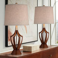 360 Lighting St. Claire 30 3/4' Tall Open Base Large Mid Century Modern End Table Lamps Set of 2 Wood Finish Fabric Shade Living Room Bedroom Bedside Nightstand House Office Home Reading Kitchen