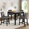 KEIKI 5-Piece Counter Height Dining Table Set with Square Table and 4 Upholstered Curved Backrset Chair, for 4 Person, Modern Wooden Table Set, Easy Assembly, for Kitchen, Dining Room, Black+Gray