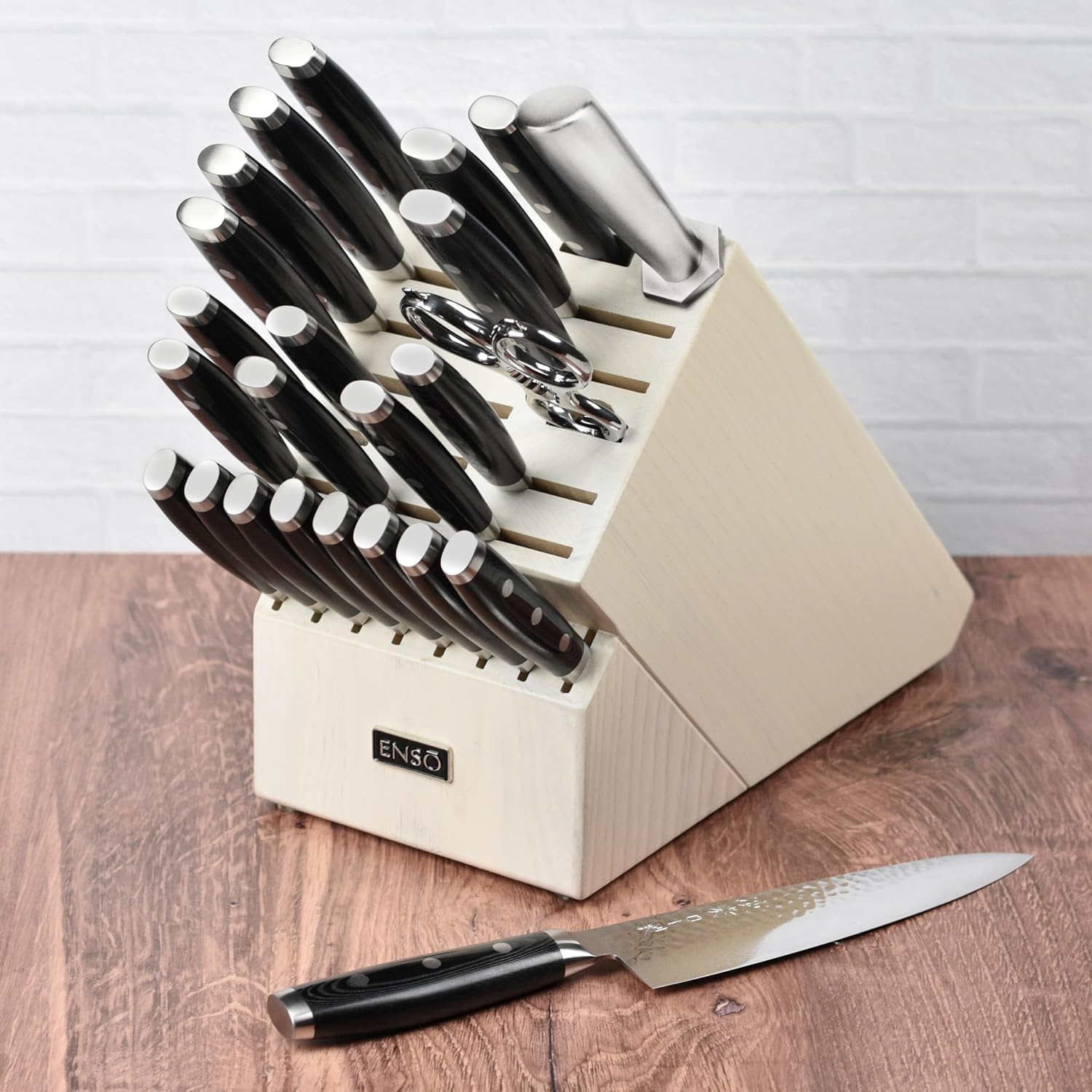 Enso Knife Set - Made in Japan - HD Series - VG10 Hammered Damascus Japanese Stainless Steel with Gray Ash Knife Block - 25 Piece