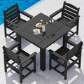 SERWALL Outdoor Dining Set for 4, HDPE Square Table and Chairs Set All Weather Patio Dining Set with 4 Classic Dining Chairs, 5-Piece Patio Dining Furniture for Deck, Black