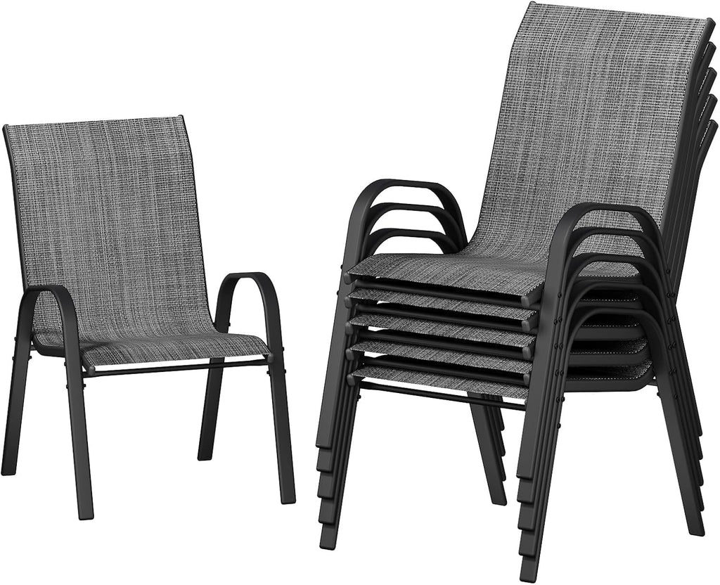 UDPATIO Patio Chairs Set of 6, Stackable Outdoor Dining Chairs with High Back, Breathable Textilene Fabric Outdoor Chair All Weather, 350LBS Capacity for Garden/Backyard (Dark Grey)