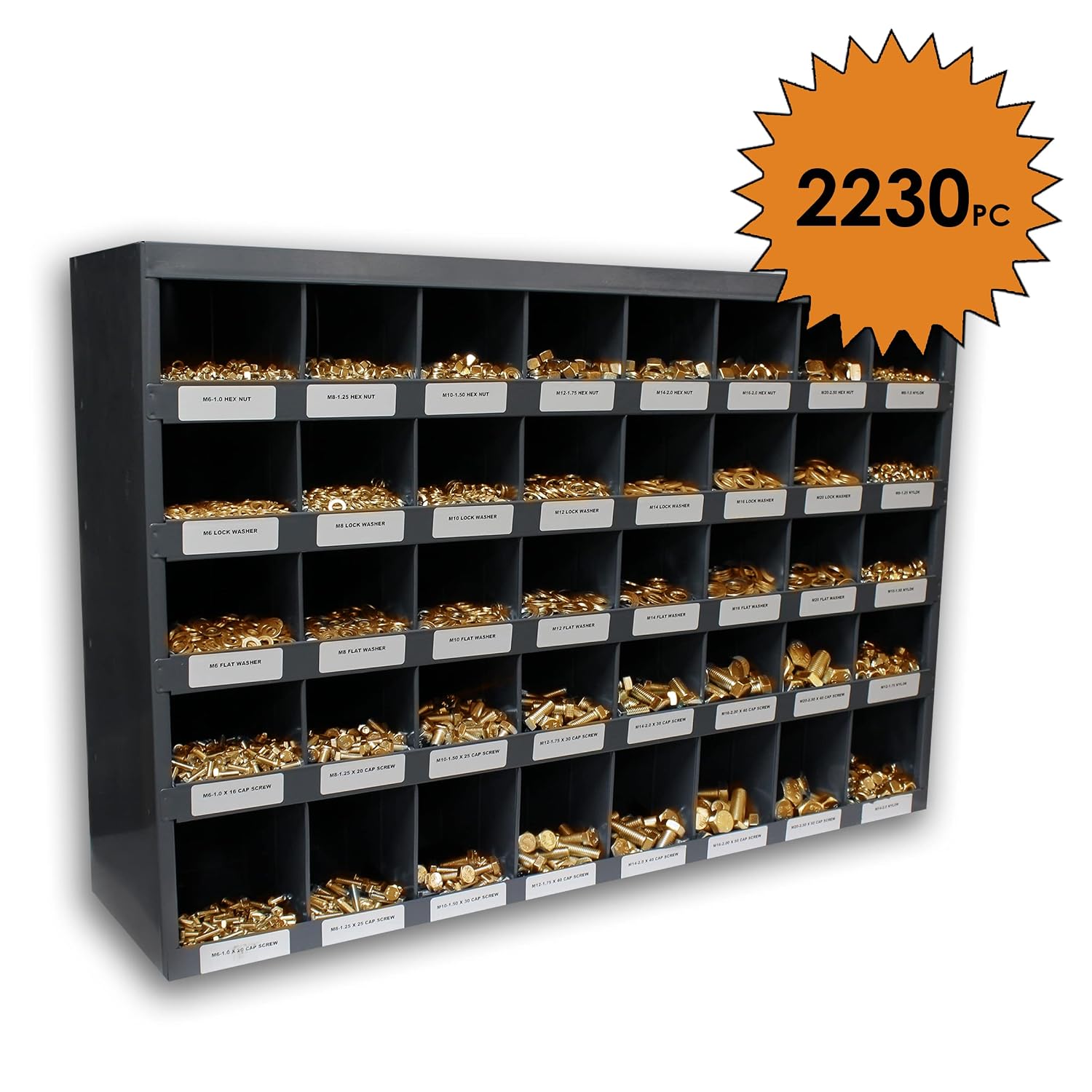 Titan Industrial Supply- 2,230 pcs Grade 8 Fine Thread Hardware Assortment Kit with Hex Cap Screws, Hex Nuts, Washers, & Durham 40 Hole Metal Bin