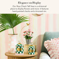 MACKENZIE-CHILDS Tall Enamel Vase, Unique Flower Vase Decor, Bouquet Holder for Living Room, Pink-and-White Rosy Check