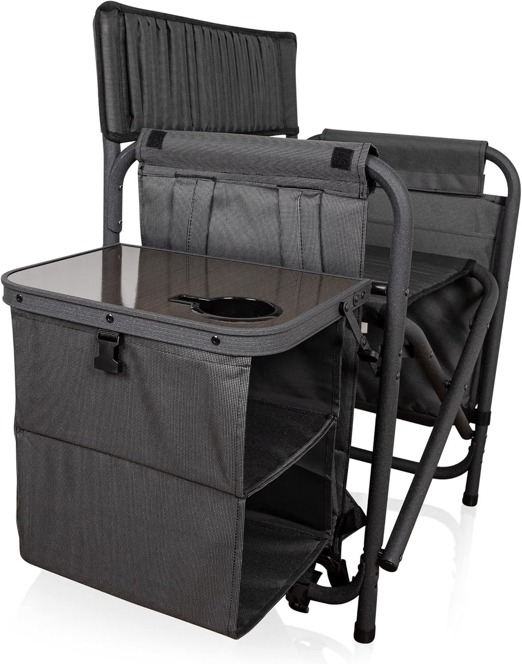 PICNIC TIME Fusion Camping Chair with Side Table and Soft Cooler, Outdoor Foldable Padded Camping Chairs with Cup Holder for Lawn, Beach, & Sports Use for Adults, (Dark Gray Black Accents)