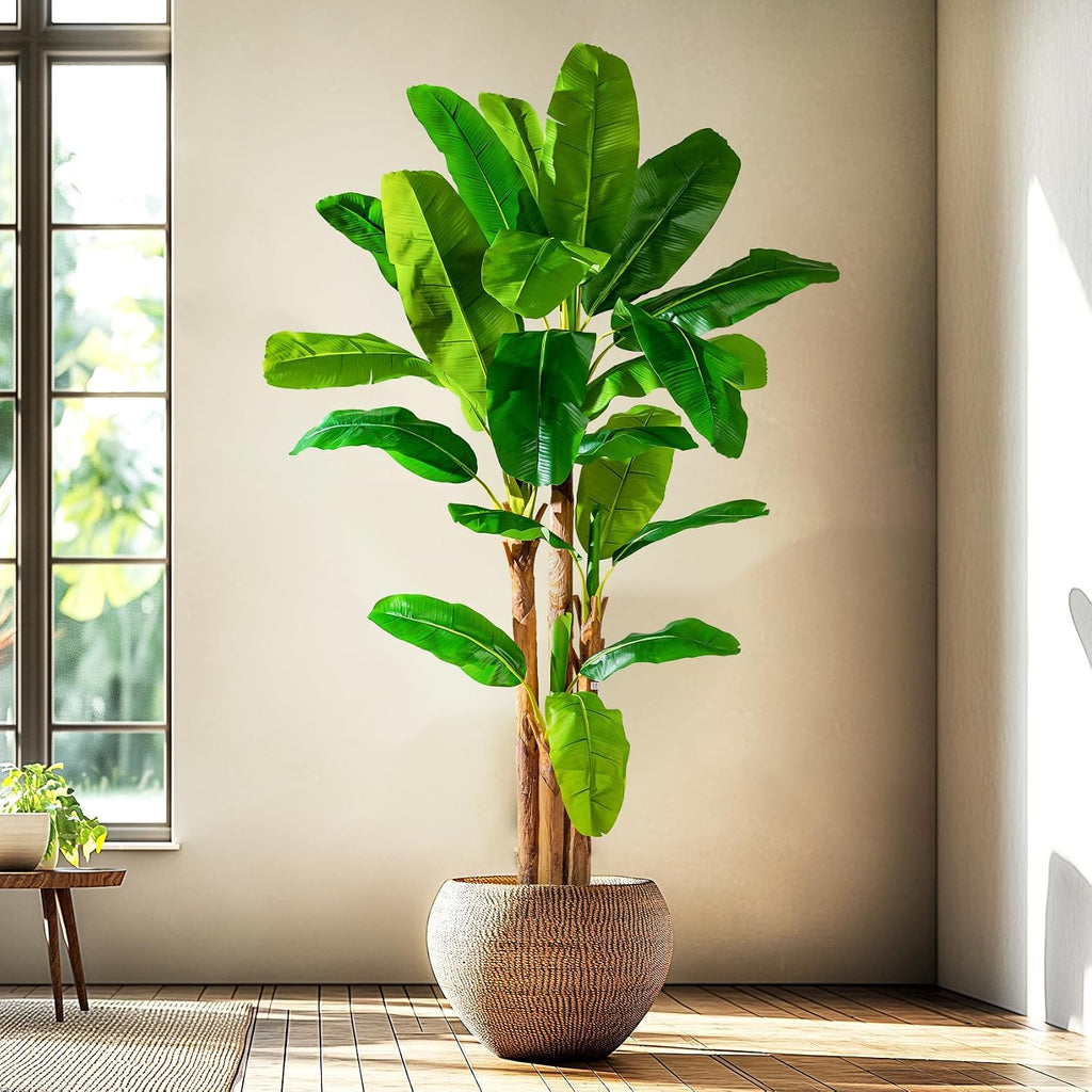 Erimda 8.2FT Artificial Banana Tree Tall Fake Banana Leaf Plant Faux Banana Silk Tree Faux Banana Leaves for Home Swimming Pool Indoor Outdoor Patio Tropical Decor