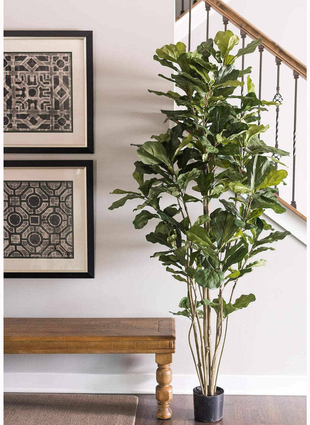 Vickerman Everyday 7' Artificial Potted Green Fiddle Tree with 240 Leaves - Lifelike Home Or Office Decor - Premium Faux Potted Tree - Maintenance Free