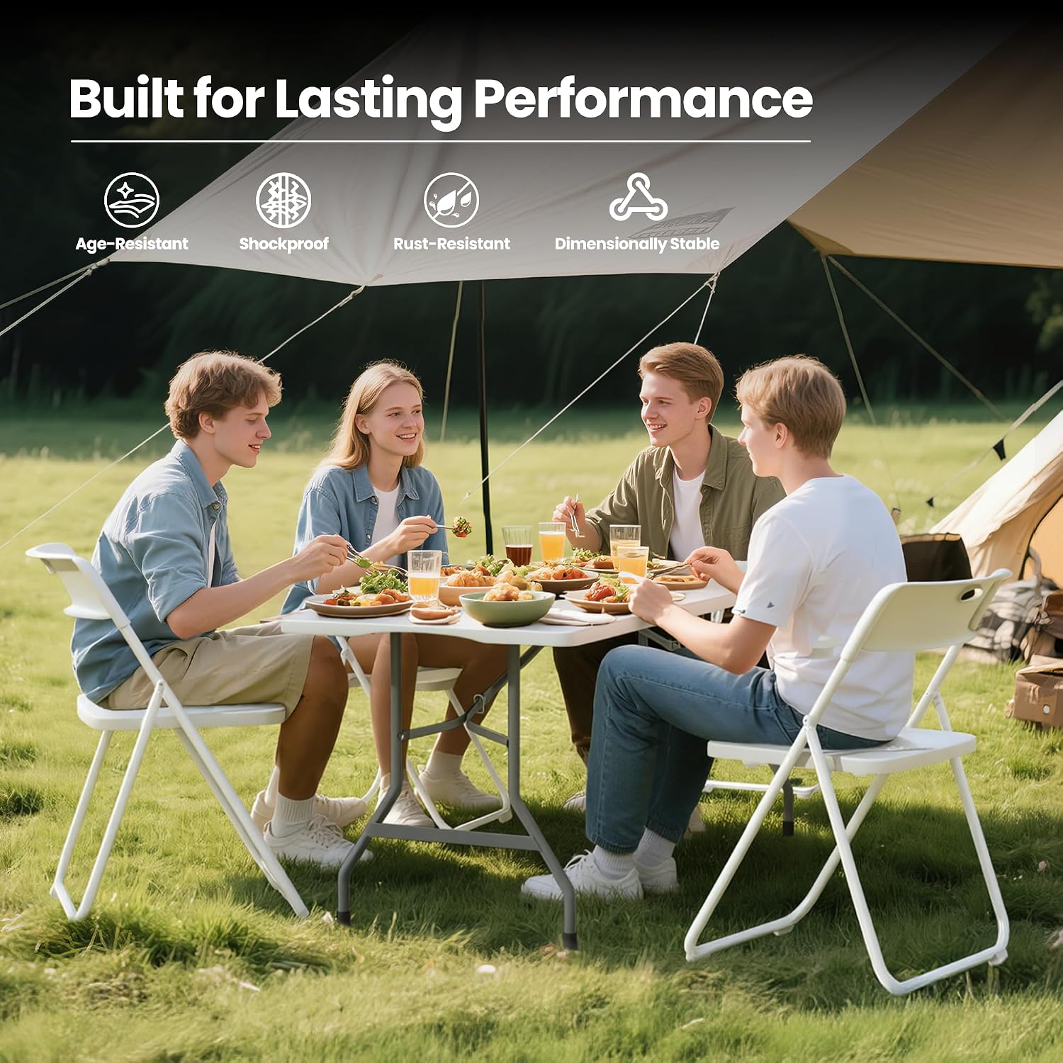 8FT Foldable Table Set with 10 Pack Plastic Folding Chairs, Heavy Duty 350 lbs Folding Table & Folding Chairs, Portable Foldable Furniture Bundle for Parties, Wedding, Events, Indoor & Outdoor