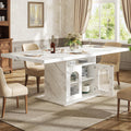 HSH Dining Table for 4–6, 63' Modern Kitchen Dining Room Table with Storage Shelves & Acrylic Door Cabinet,Wood Rectangle Dinner Table with Faux Marble Top for Home Apartment, White Faux Marble