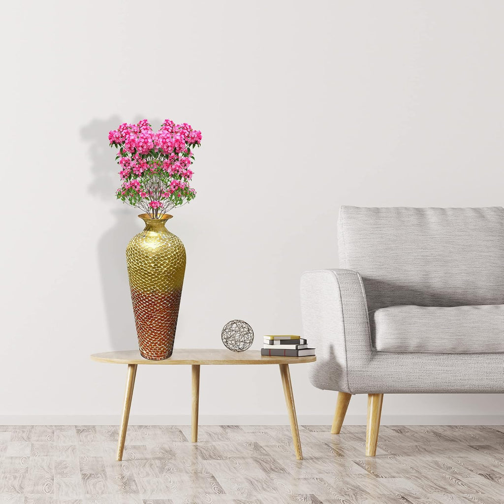 20 Inch Handmade Mosaic Floor Vase – Red Yellow Glass Metal Iron Accent for Pampas Grass, Entryway Styling, Boho Farmhouse & Modern Interiors