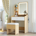 LIKIMIO Small Makeup Vanity Desk with Mirror and Lights, Vanity Table Set with Storage Drawer, Chair and Three Shelves, Bedroom, Wood