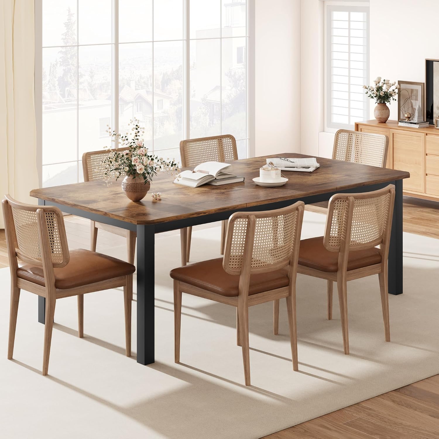 IDEALHOUSE 78.7' Long Rectangle Dining Table for 6-8 People, Industrial Wood Dinner Table (Only Table) (New Retro)