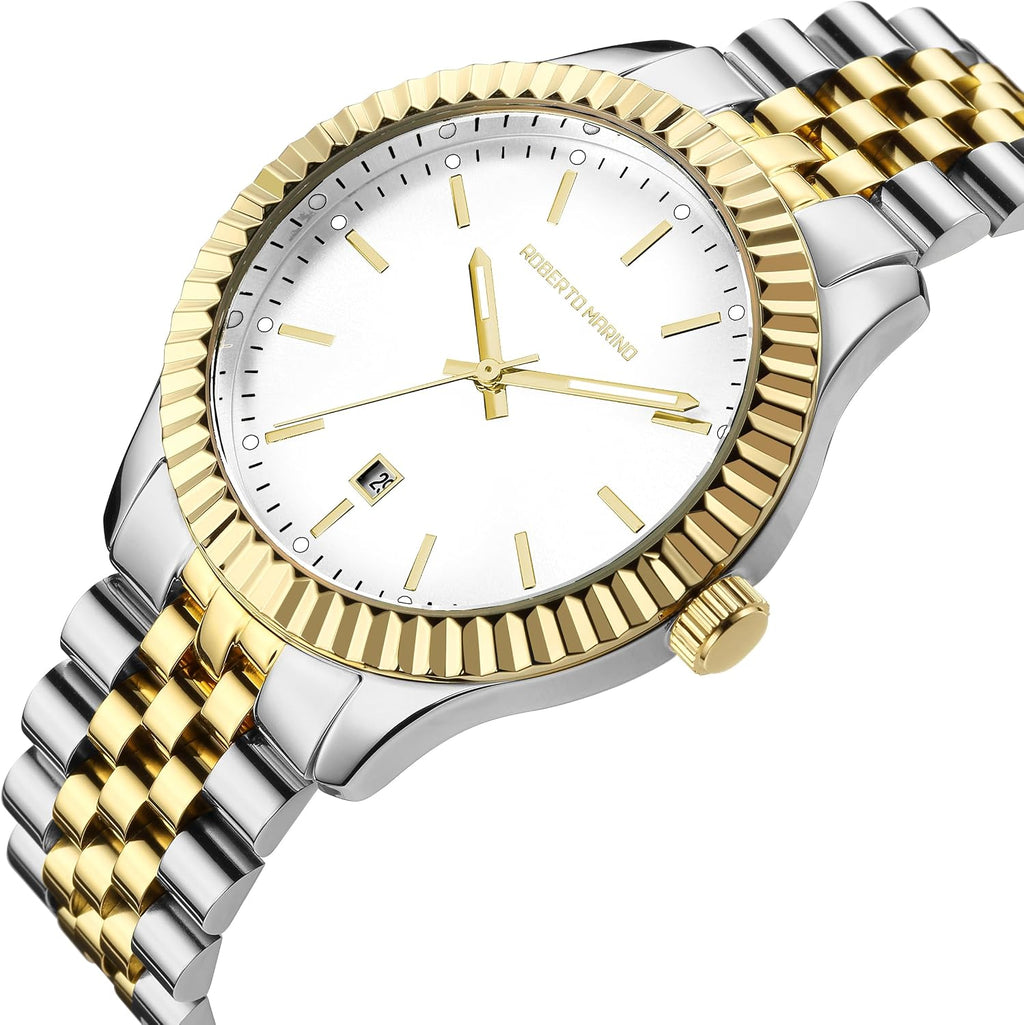 Roberto Marino Men's Luxury Watch – Gold Stainless Steel, Japanese Quartz, Blue Dial, 3 ATM Water Resistant