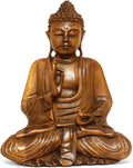 G6 Collection 12' Wooden Serene Sitting Buddha Statue Handmade Meditating Sculpture Figurine Decorative Home Decor Accent Rustic Handcrafted Art Traditional Modern Contemporary Oriental Decor
