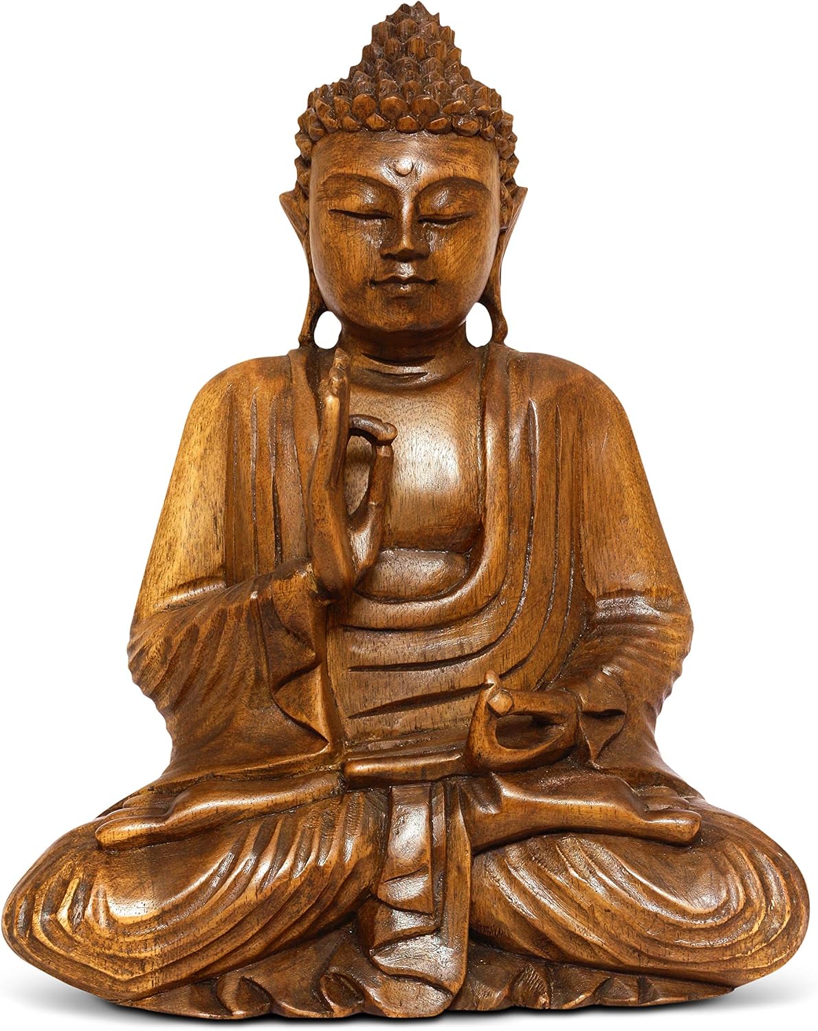 G6 Collection 16' Large Wooden Serene Sitting Buddha Statue Handmade Meditating Sculpture Figurine Decorative Home Decor Accent Handcrafted Art Traditional Modern Oriental Decor (16' Tall)