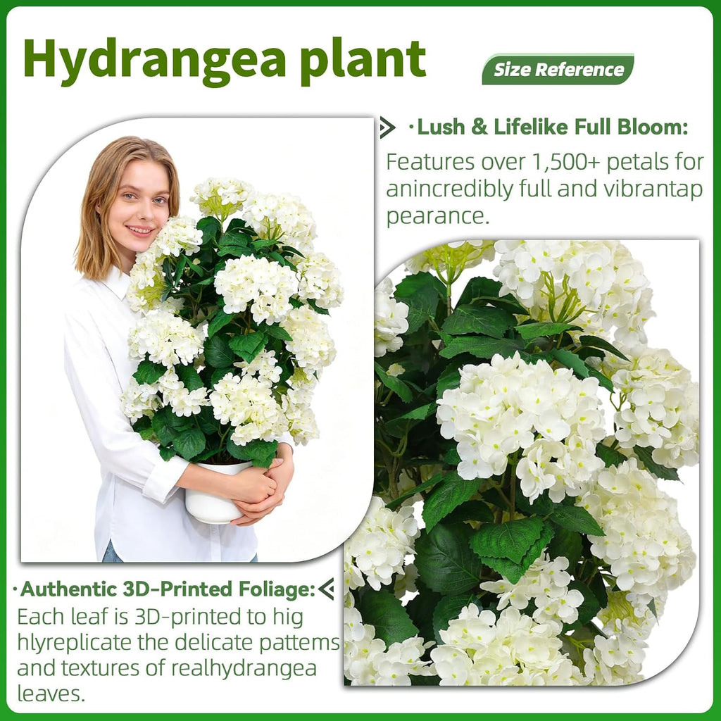 Faux Hydrangea Tree 30' Tall (2 Pack), Artificial Hydrangea Plant in Pot with White Flowers, Realistic Hydrangea Tree for Indoor Outdoor Porch, Patio, Home Decor